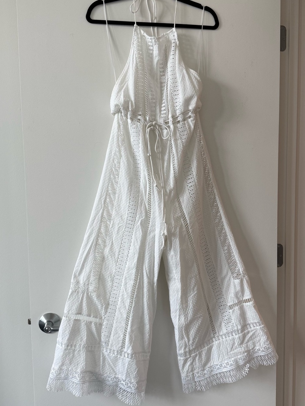 Free People White Crochet Lace Halter Jumpsuit